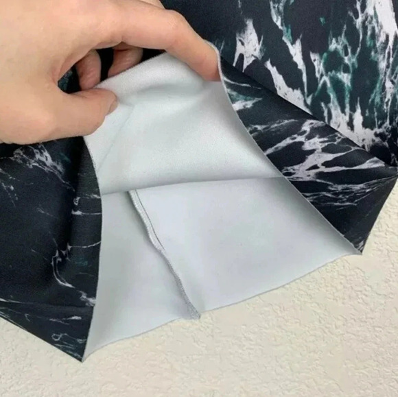 ZARA W&B COLLECTION BLACK GREEN MARBLE NEOPRENE HI - Picture 2 of 7